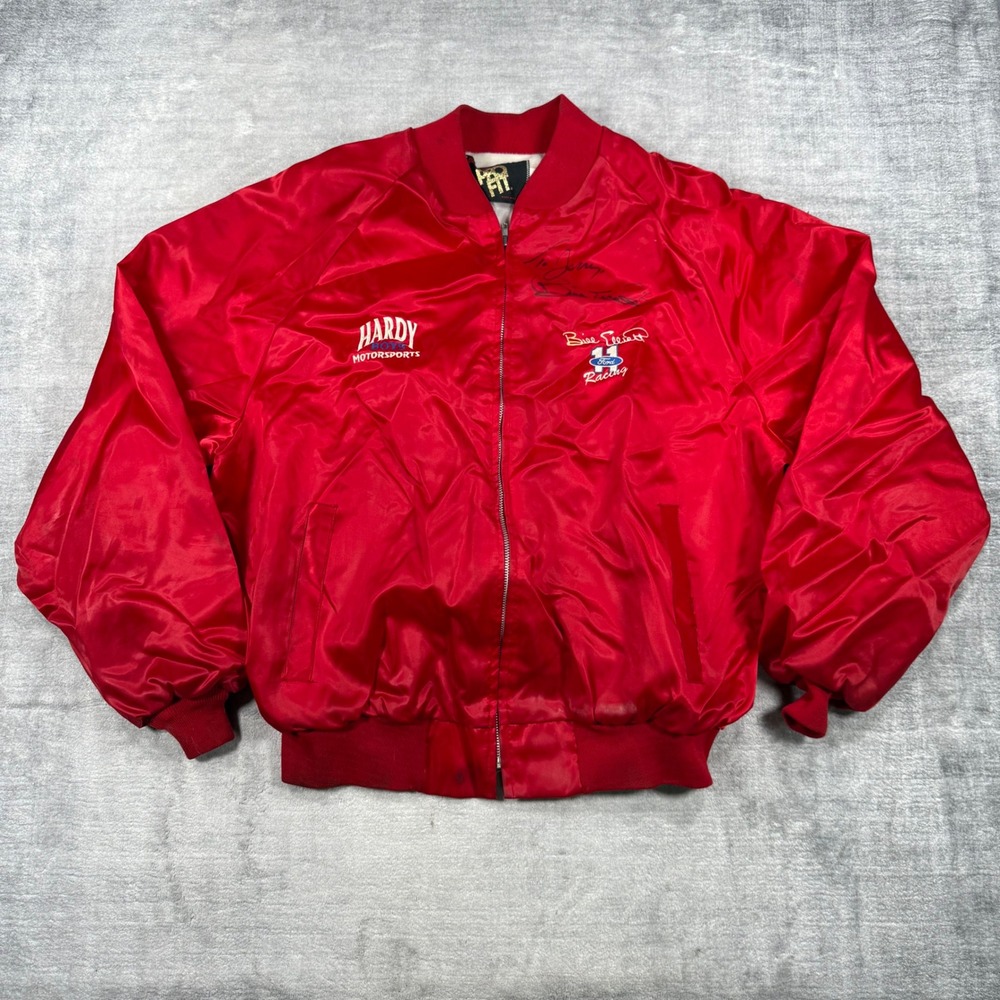 Bill Elliott Jacket Mens 2XL Red Satin Bomber Vintage 80s Racing Hardy Boys